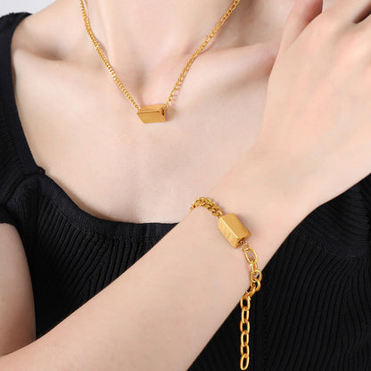 18K gold novel and fashionable tapered bracelet and necklace set with smiley face and "Smile" design