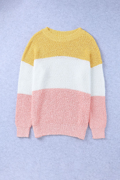 Gelber Colorblock-Pullover mit Blasenärmeln in Übergröße