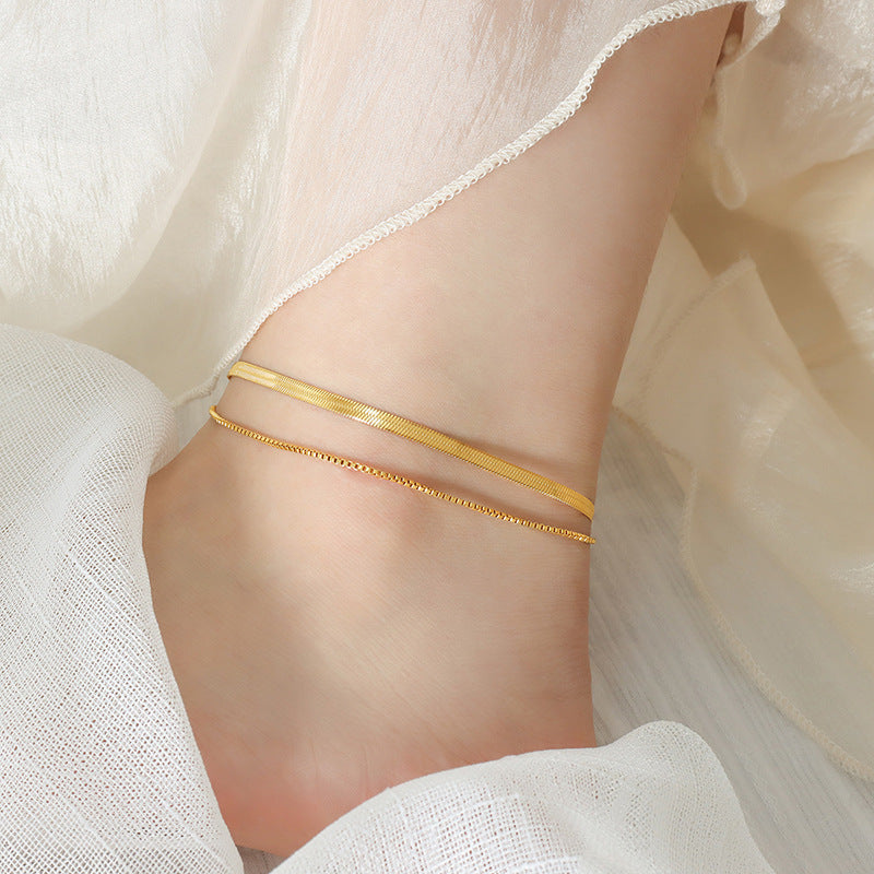 18K gold fashionable simple double-layered design versatile anklet