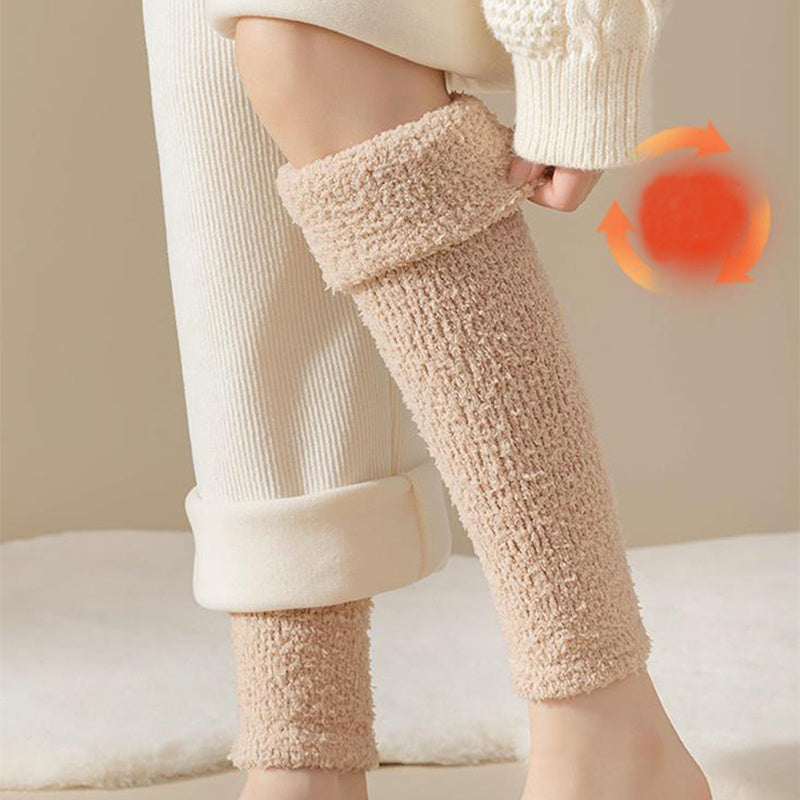 Chaussettes d'hiver chaudes en peluche pour femmes, chaussettes de protection à double usage pour le talon et le genou pour les personnes âgées