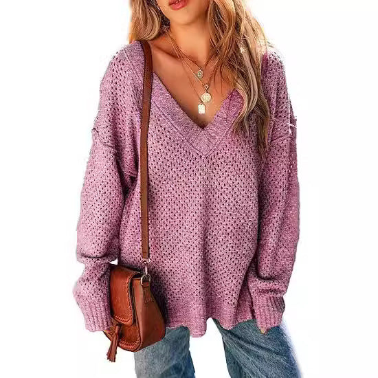 Pull col V à manches longues pour femme