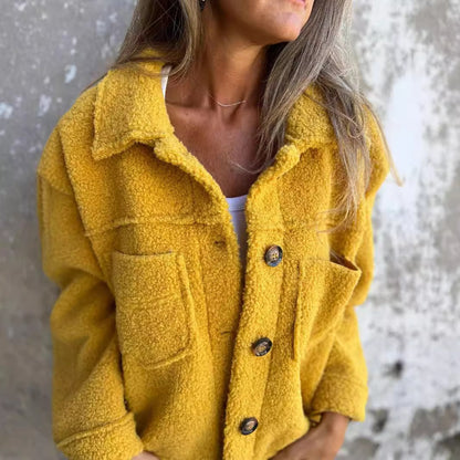 Manteau en laine d'agneau à revers simple boutonnage pour femme