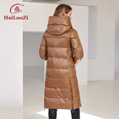 HaiLuoZi 2022 nouvelle veste d'hiver pour femme longue chaude coupe-vent à capuche fermeture éclair matelassé décontracté mince coton dame Parkas femmes manteau 6055