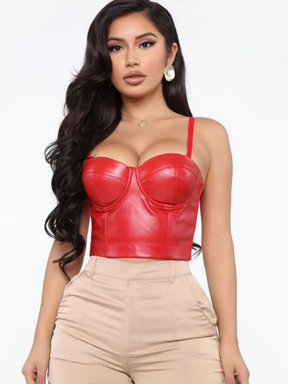 Bustier Sexy en cuir PU solide, extensible, Corset court, vêtements de soirée, Clubwear, modelant le corps