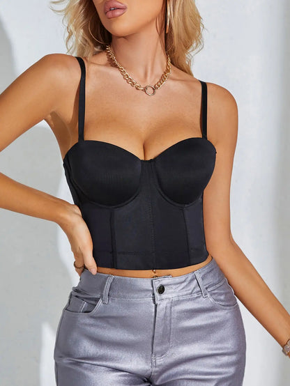 2023 mode Frauen Sexy Stil Fishbone Design Ausgehen Solide Bustier Crop Corse Enge Cami Spaghetti Strap Top