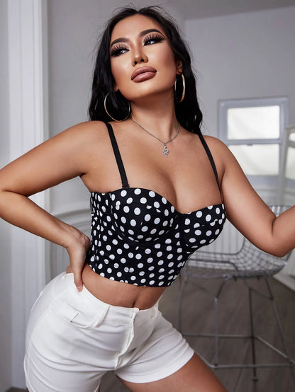 2023 sommer Frauen Retro Stil Ausgehen Polka Dot Haken Und Öse Zurück Befestigen Schnalle Bustier Crop Korsett Cami Top