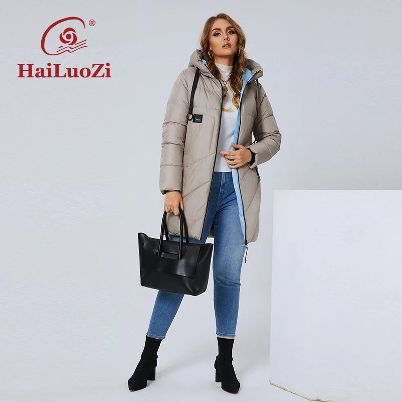 HaiLuoZi 2022 hiver veste femme longue épaisse coton grandes poches dames manteau mode Cversize L-4XL femme manteaux décontractés 6896