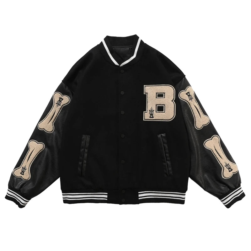 Varsity Baseball Bomberjacke Damen Hip Hop Harajuku Knochenbrief Patchwork Lederjacken Streetwear Männer Unisex College Mäntel