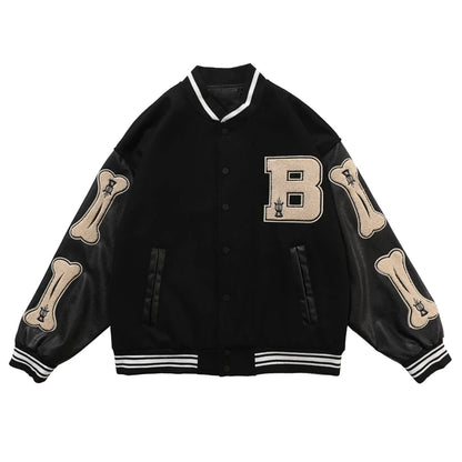 Varsity Baseball Bomberjacke Damen Hip Hop Harajuku Knochenbrief Patchwork Lederjacken Streetwear Männer Unisex College Mäntel