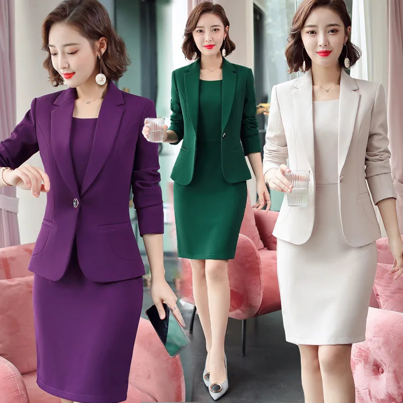 Robe Blazer élégante, costumes pour femmes, uniforme de travail d'affaires, ensemble deux pièces professionnel pour dame de bureau, robe de costume à la mode féminine 2021