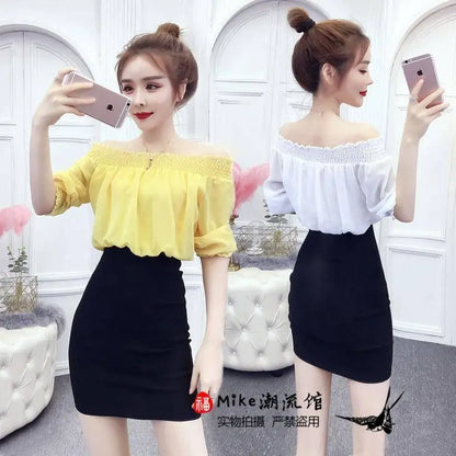 Autumn and Winter Women's Long-Sleeved Sexy A- line Belly Covering Hip Student Girlfriends Dress Chiffon T-shirt