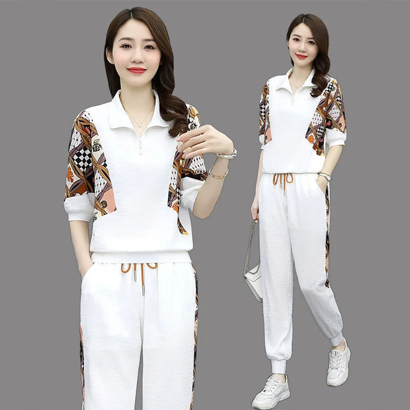 Women's Fashion Pencil Pant Suit 2023 New Summer Leisure Clothing Foreign Style Crop Top Two Piece Set Women Leggings Tracksuit