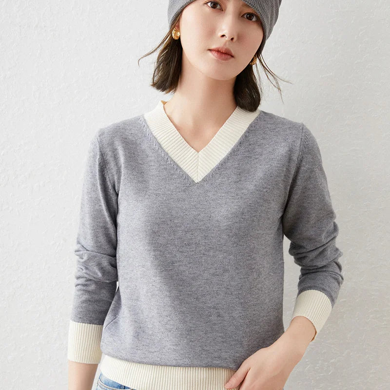 Pull en cachemire à col en v pour femme, pull décontracté tricoté, à la mode, automne et hiver, 2021