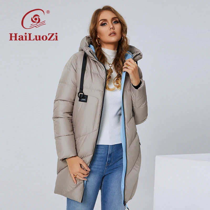 HaiLuoZi 2022 hiver veste femme longue épaisse coton grandes poches dames manteau mode Cversize L-4XL femme manteaux décontractés 6896