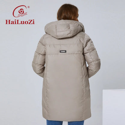 HaiLuoZi 2022 hiver veste femme longue épaisse coton grandes poches dames manteau mode Cversize L-4XL femme manteaux décontractés 6896