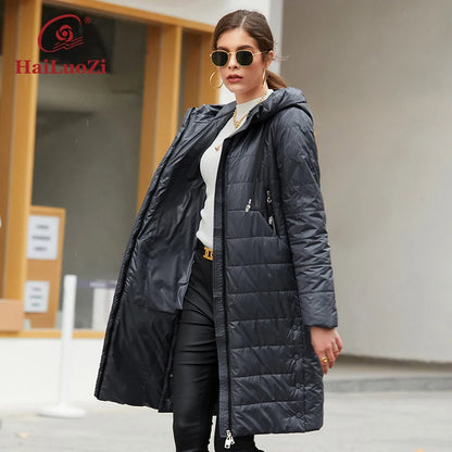 HaiLuoZi 2022 femmes automne veste moyen Long décontracté femme printemps manteau à capuche de haute qualité Parka marque vêtements dame vêtements d'extérieur 7053