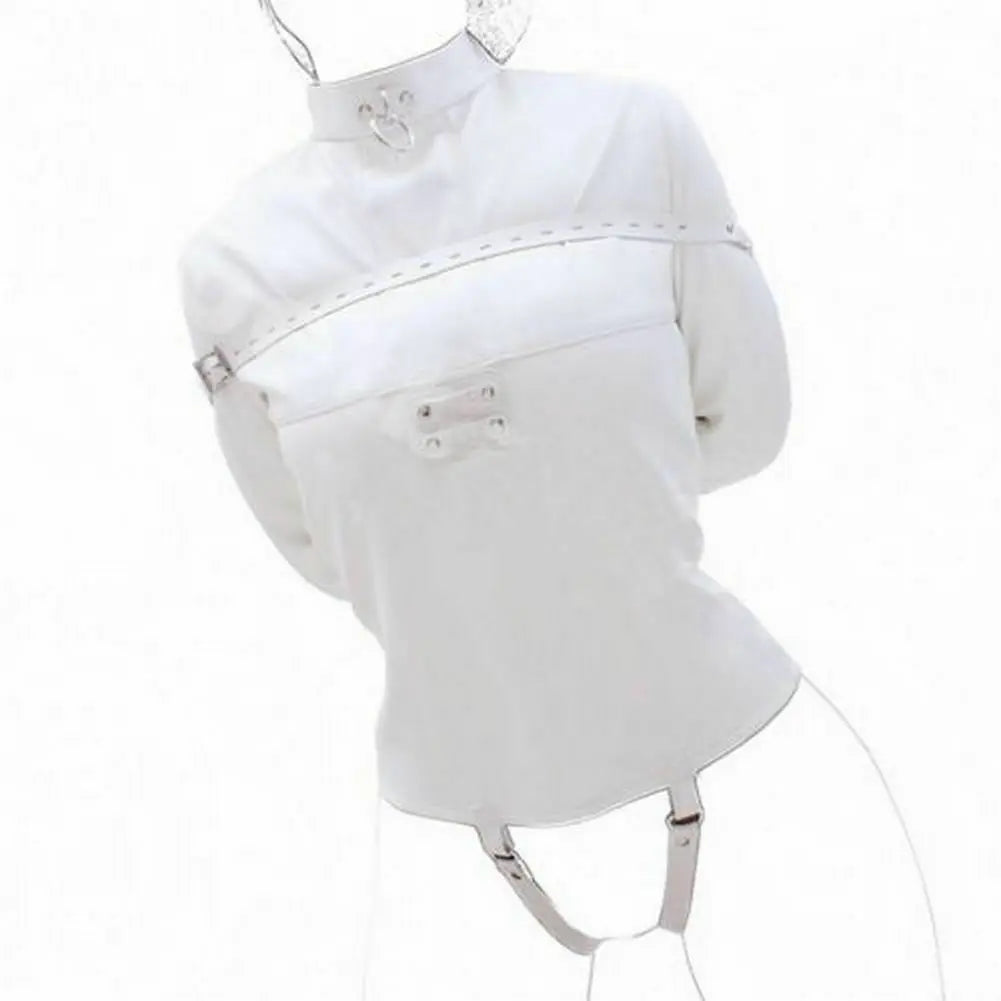 White Asylum Straight Jacket Costume S/M L/XL BODY HARNESS Restraint Armbinder