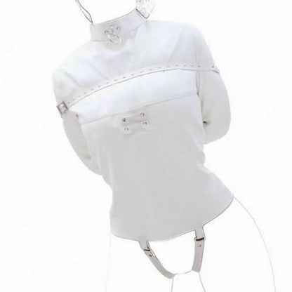 White Asylum Straight Jacket Costume S/M L/XL BODY HARNESS Restraint Armbinder