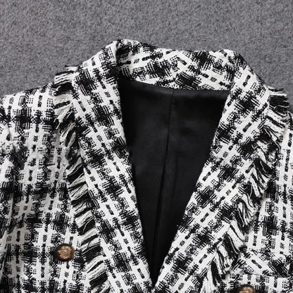 Tweed jacke Schwarz/weiß plaid frühling/herbst frauen mantel jacke Zweireiher damen anzug kleine duftenden wind jacke