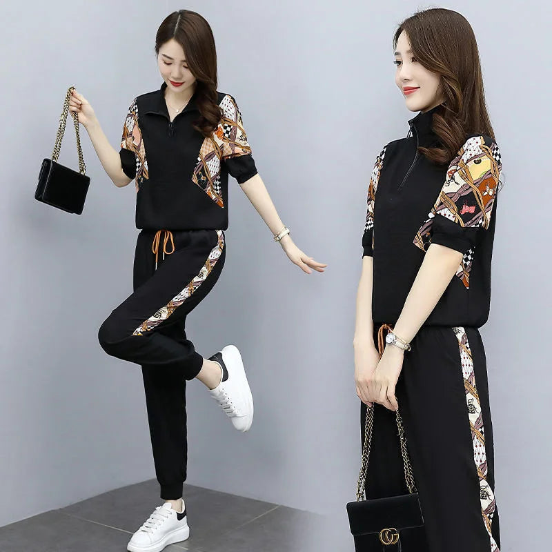 Women's Fashion Pencil Pant Suit 2023 New Summer Leisure Clothing Foreign Style Crop Top Two Piece Set Women Leggings Tracksuit