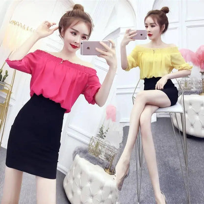 Autumn and Winter Women's Long-Sleeved Sexy A- line Belly Covering Hip Student Girlfriends Dress Chiffon T-shirt