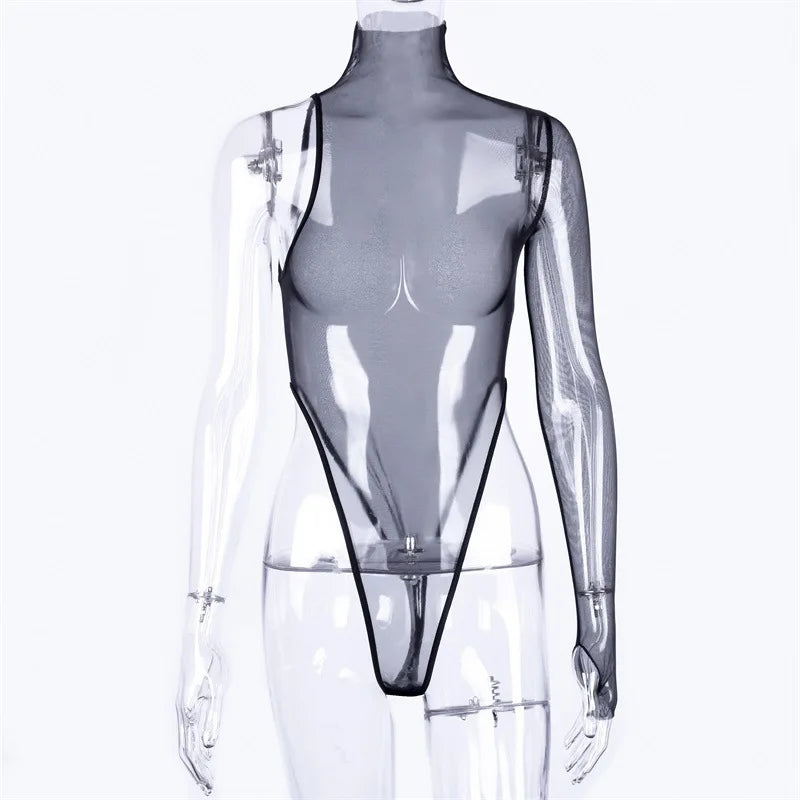 Body d'été en maille transparente pour femmes, asymétrique épaule dénudée, transparent, boîte de nuit, fête, streetwear, festival, une pièce