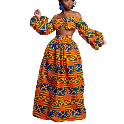 Robes africaines pour femmes, ensemble 2 pièces, manches longues, épaules dénudées, imprimé Dashiki, jupes fendues, vêtements africains, automne