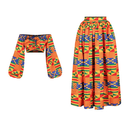 Robes africaines pour femmes, ensemble 2 pièces, manches longues, épaules dénudées, imprimé Dashiki, jupes fendues, vêtements africains, automne