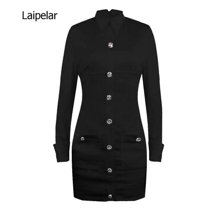 Damen Anzug Blazer Jacke Arbeitskleid Frauen Bodycon Volle Ärmel Knopftasche Partykleid Bürokleidung Kurzes Kleid Traje Mujer