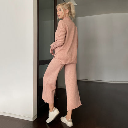 Pull doux à demi-col roulé pour femme, vêtement deux pièces, automne et hiver