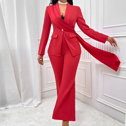 Autumn Winter Casual Sexy Suit Solid Color Slim Ribbon Suit Women