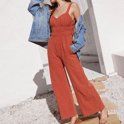 Summer Women Solid Color Holiday Jumpsuit