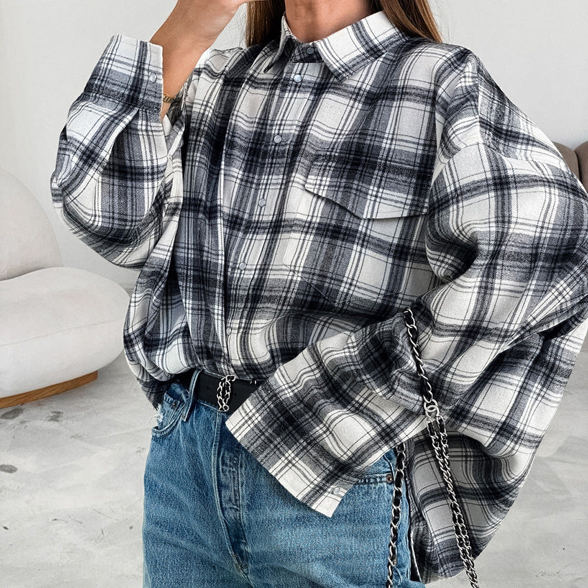 Chemise à carreaux noir et blanc, robe ample à bandes pour femmes