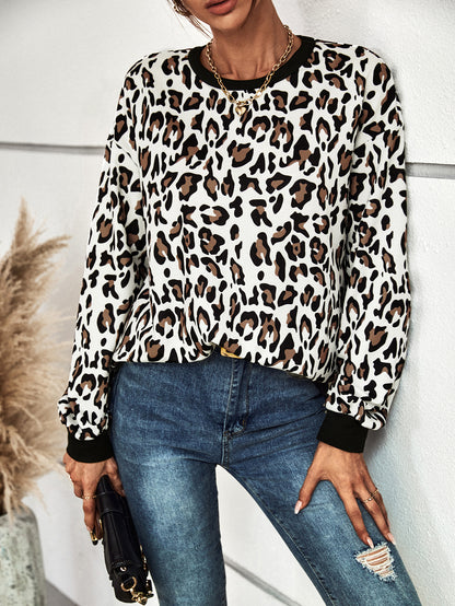 Autumn Winter Women Clothing Leopard Print Long Sleeve Casual Sweatshirt