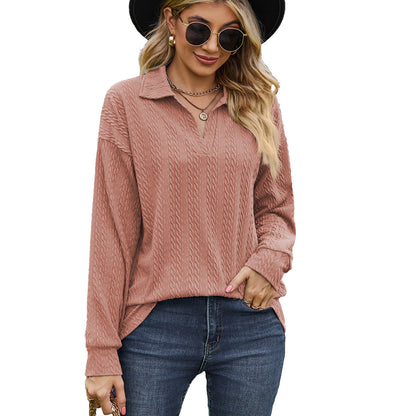 Automne hiver couleur unie col Polo ample à manches longues Sweatershirt manteau femmes veste