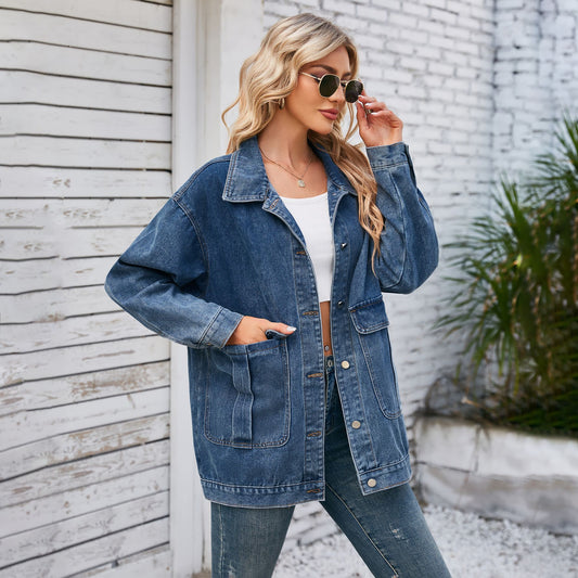 Women Clothing Autumn Washed Casual Denim Coat Top