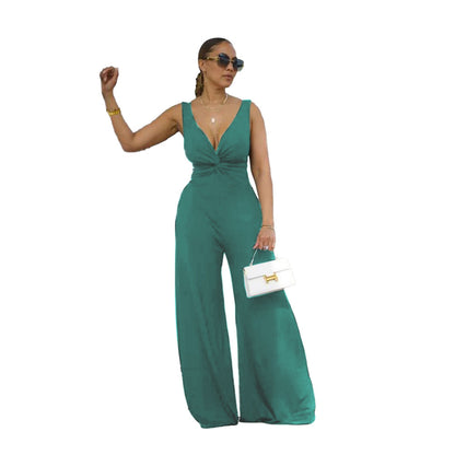 Women Clothing Sexy Deep V Plunge Neck Backless Sleeveless Jumpsuit