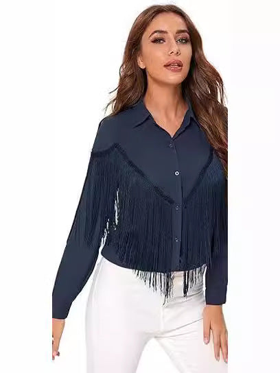 Haut de chemise boutonné décoratif à manches longues