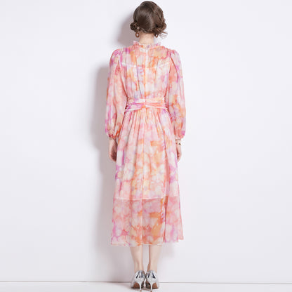 A- Line Printed Chiffon Dress Elegant