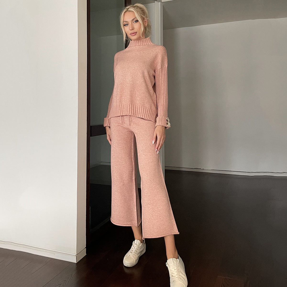 Pull doux à demi-col roulé pour femme, vêtement deux pièces, automne et hiver