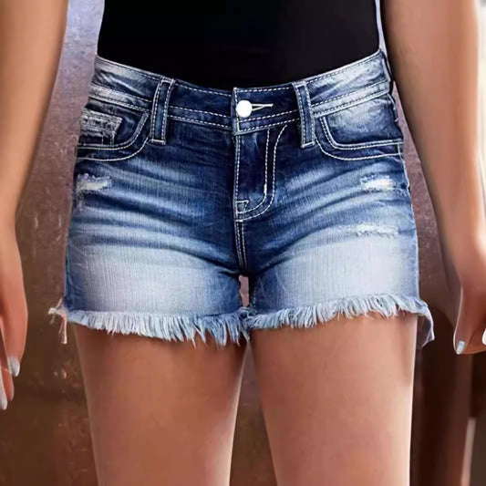 Short en denim effiloché brodé pour femme