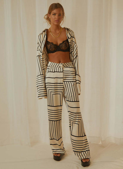 Casual Striped Printed Loose All-matching Trousers Suit