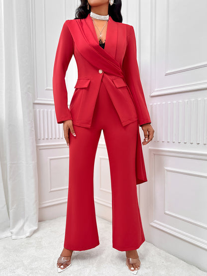 Autumn Winter Casual Sexy Suit Solid Color Slim Ribbon Suit Women