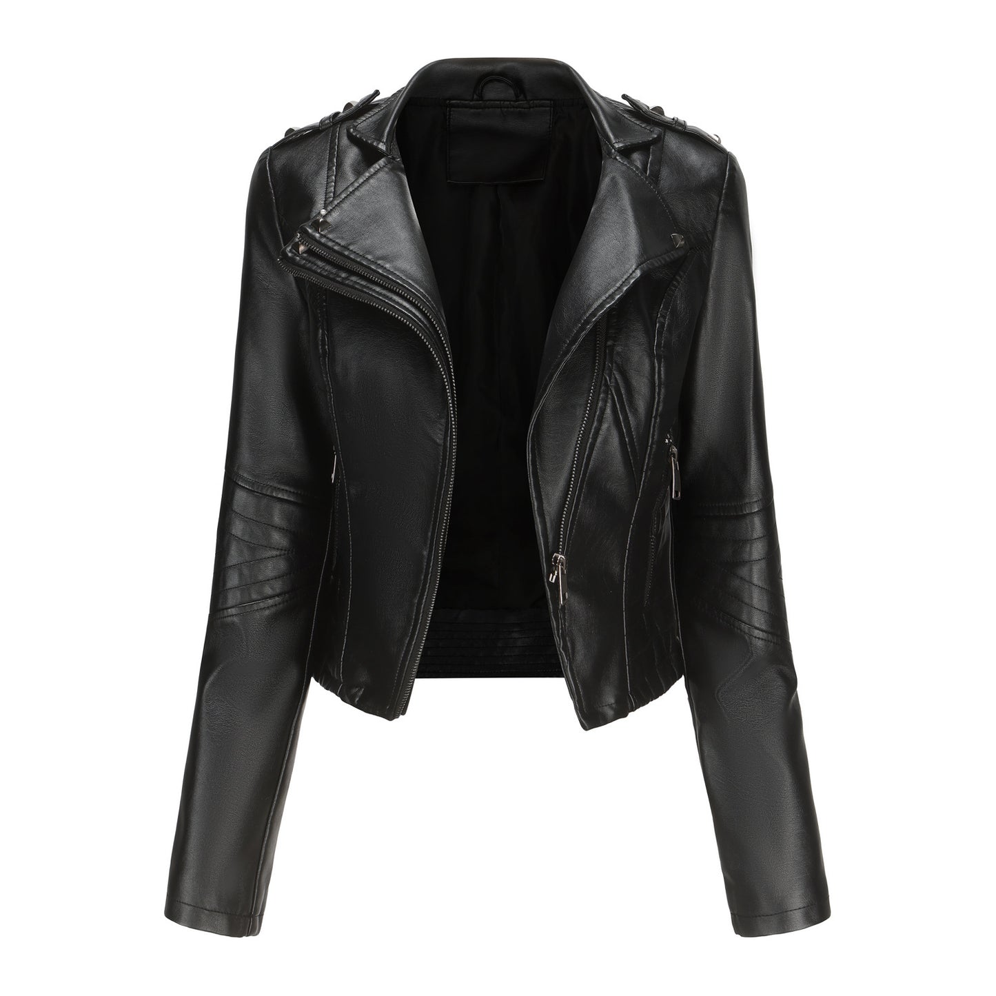 Women's Fashionable Fitted Long Sleeve Leather Coat