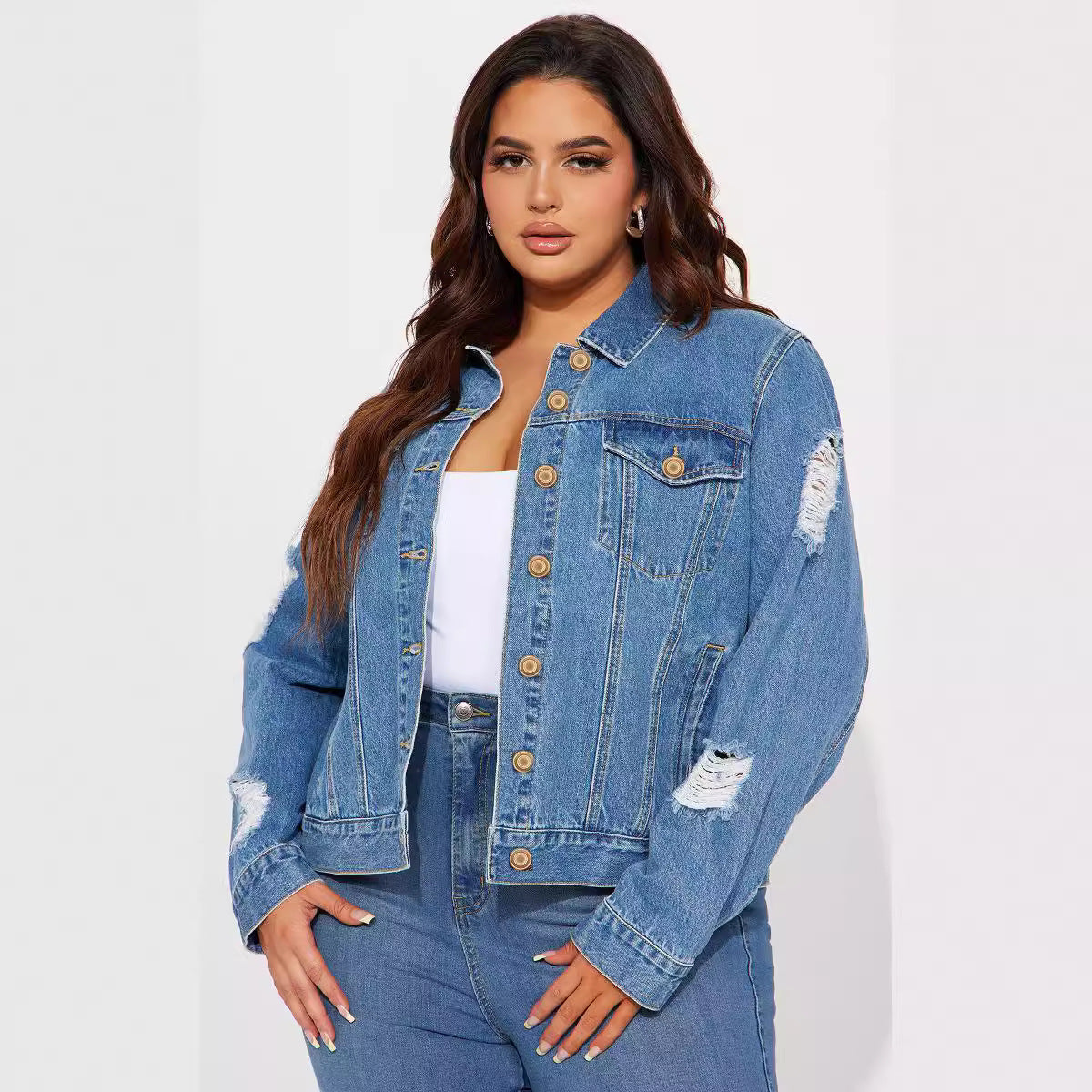 All Matching Sexy Ripped Denim Coat Top Women