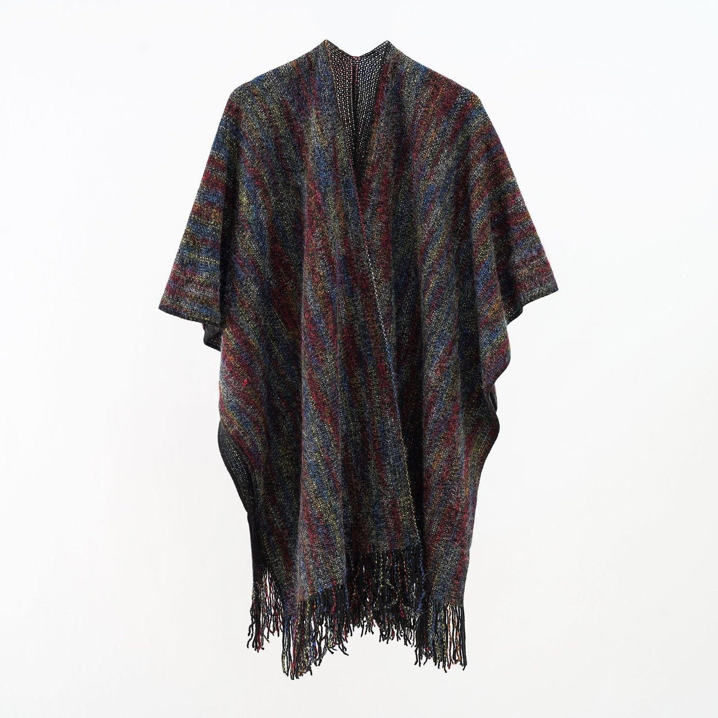 Châle de voyage ethnique pour femmes, châle chaud asymétrique irrégulier, écharpe à pampilles multicolore, vêtements d'extérieur, Robe cape, automne