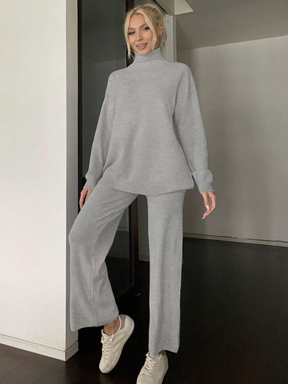 Autumn Winter Women Knitwear Turtleneck Soft Sweater Suit