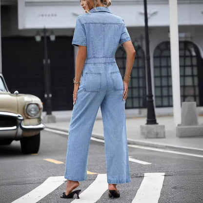 Women Clothing Casual Office Slim Fit Slimming One Piece Denim Trousers