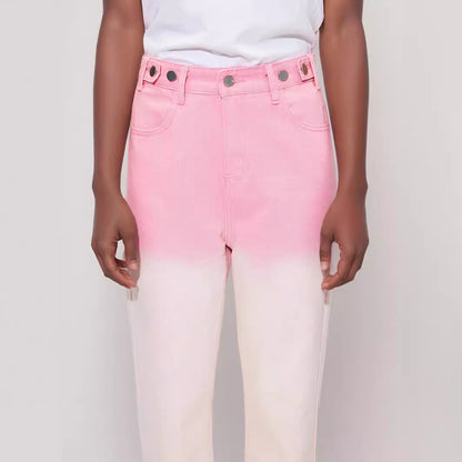 Dopamine Jeans Rose Dégradé High Street Lâche Minceur Tombant Pantalon Droit Jeans