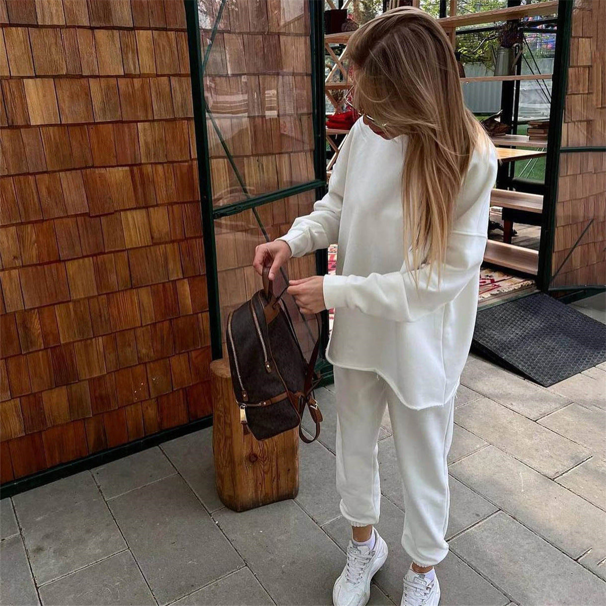 Autumn Winter Pullover Suit Women Long Sleeved Crew Neck Pullover Sweatshirt Sweatpants Two Piece Suit Women Casual